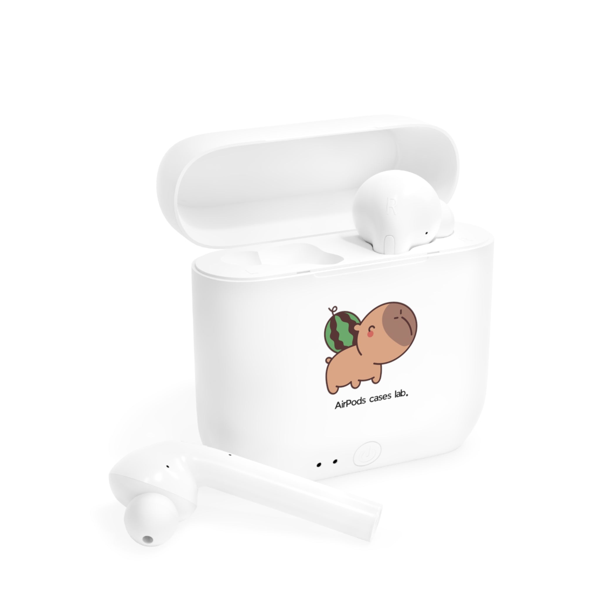 Capybara and Watermelon White Earbudd