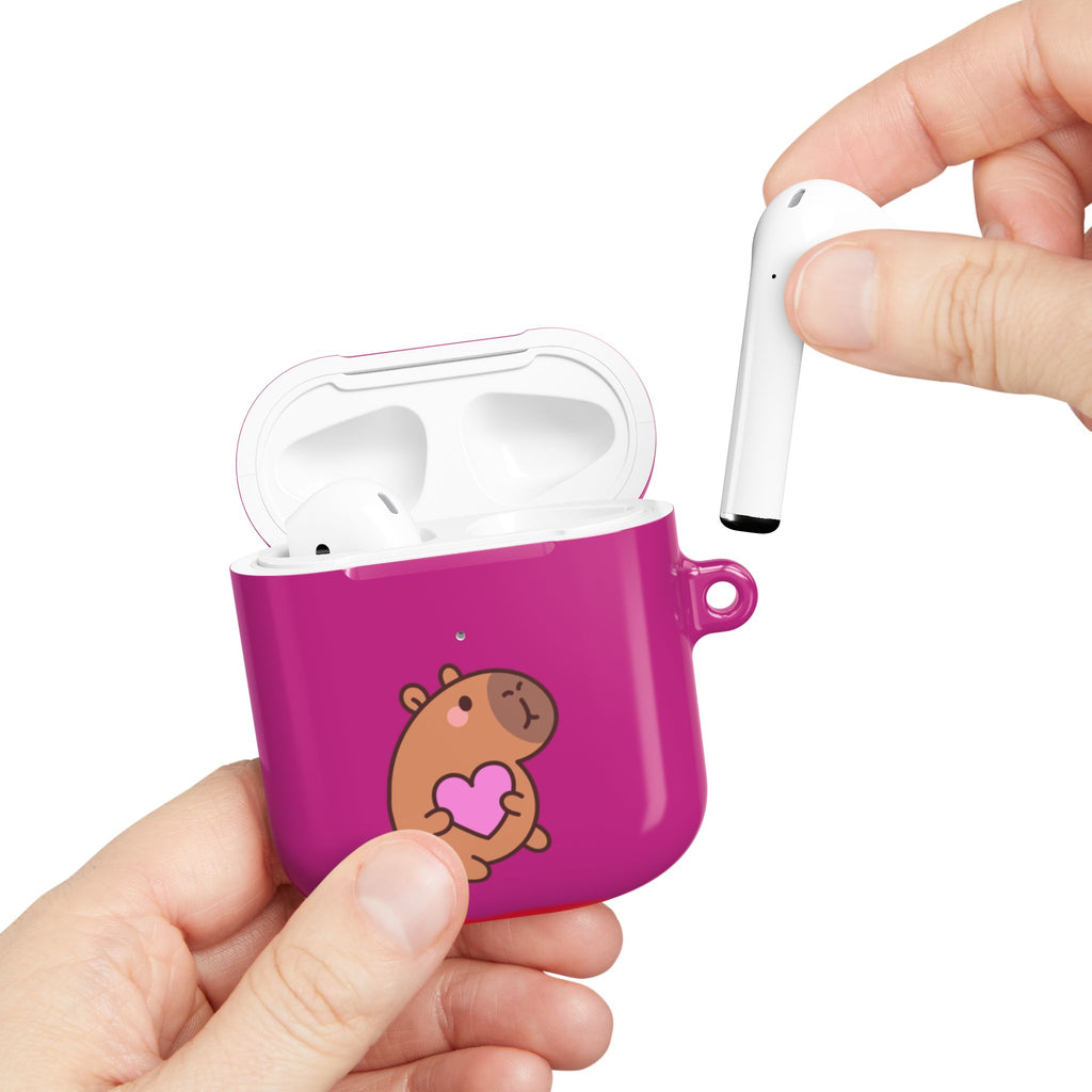 Pink Cute Capybara Heart AirPods Case