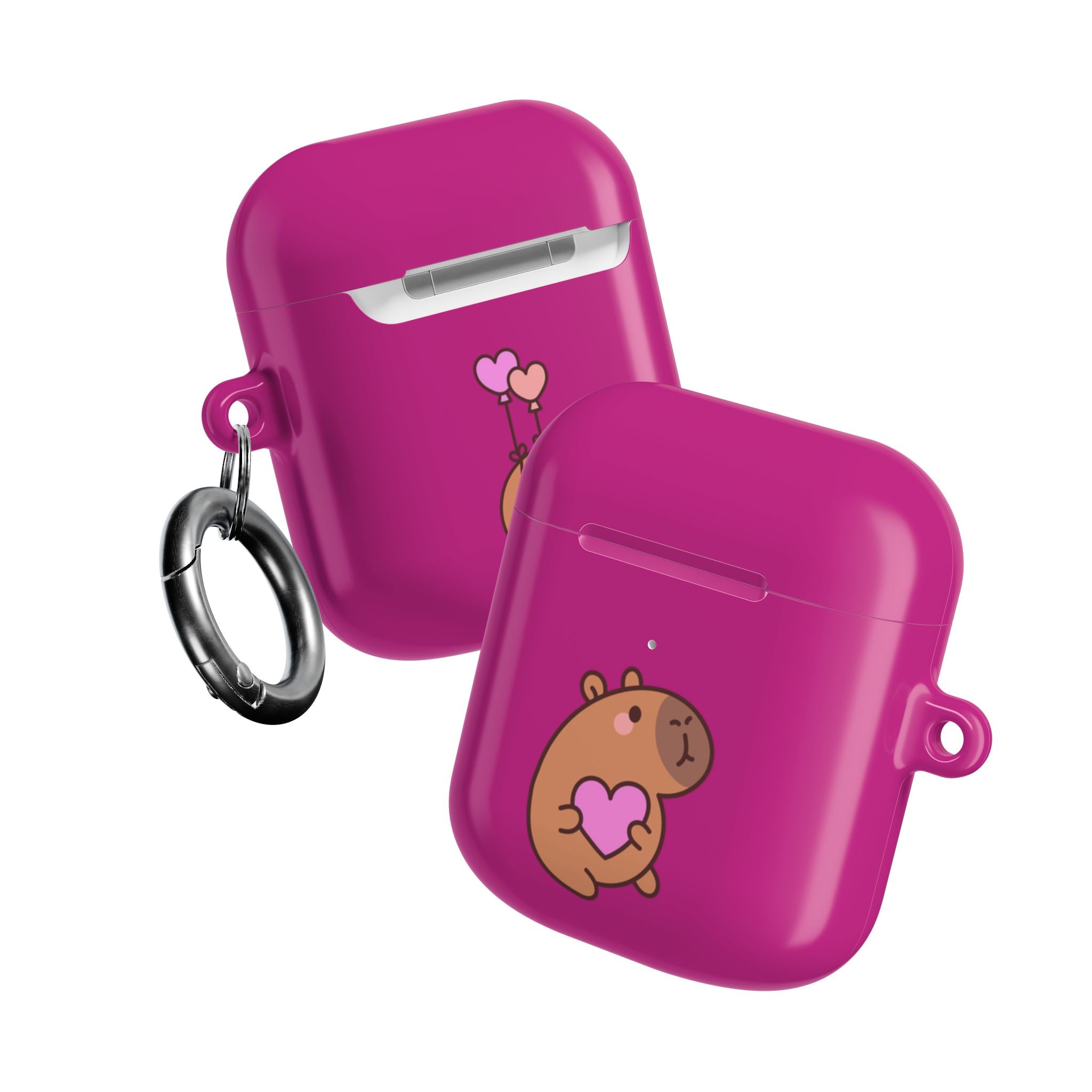 Pink Cute Capybara Heart AirPods Case