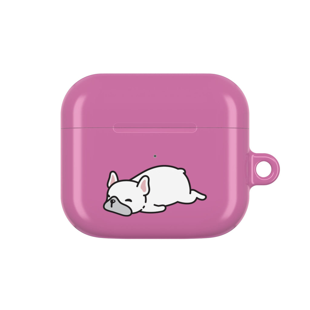 Pink AirPods Case with a Snoozing Bulldog