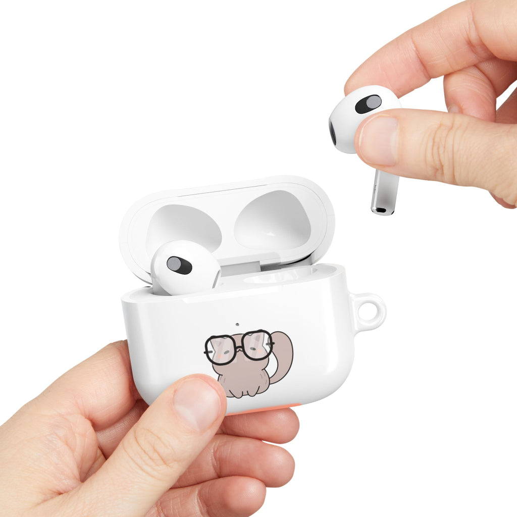 Cute Cat & Fish AirPod Case - Protective Cover with Nerdy Glasses Cat Design