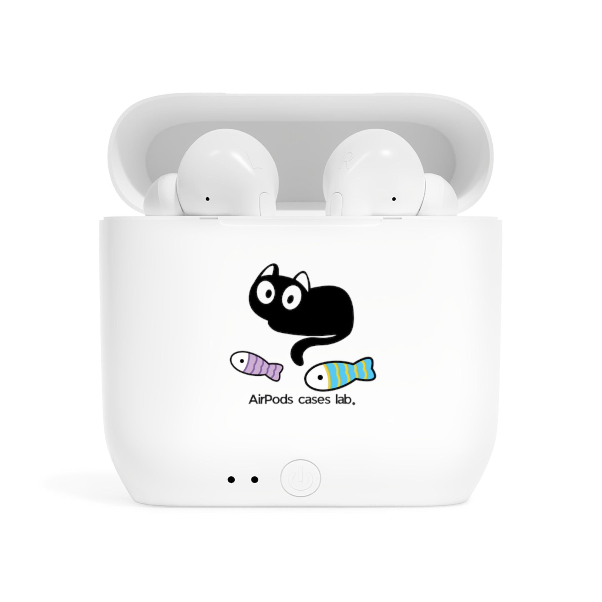 Black Cat and Fish White Earbuds