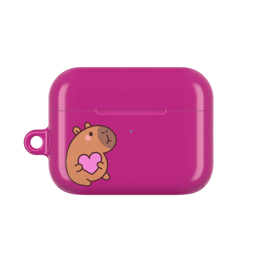 Pink Cute Capybara Heart AirPods Case