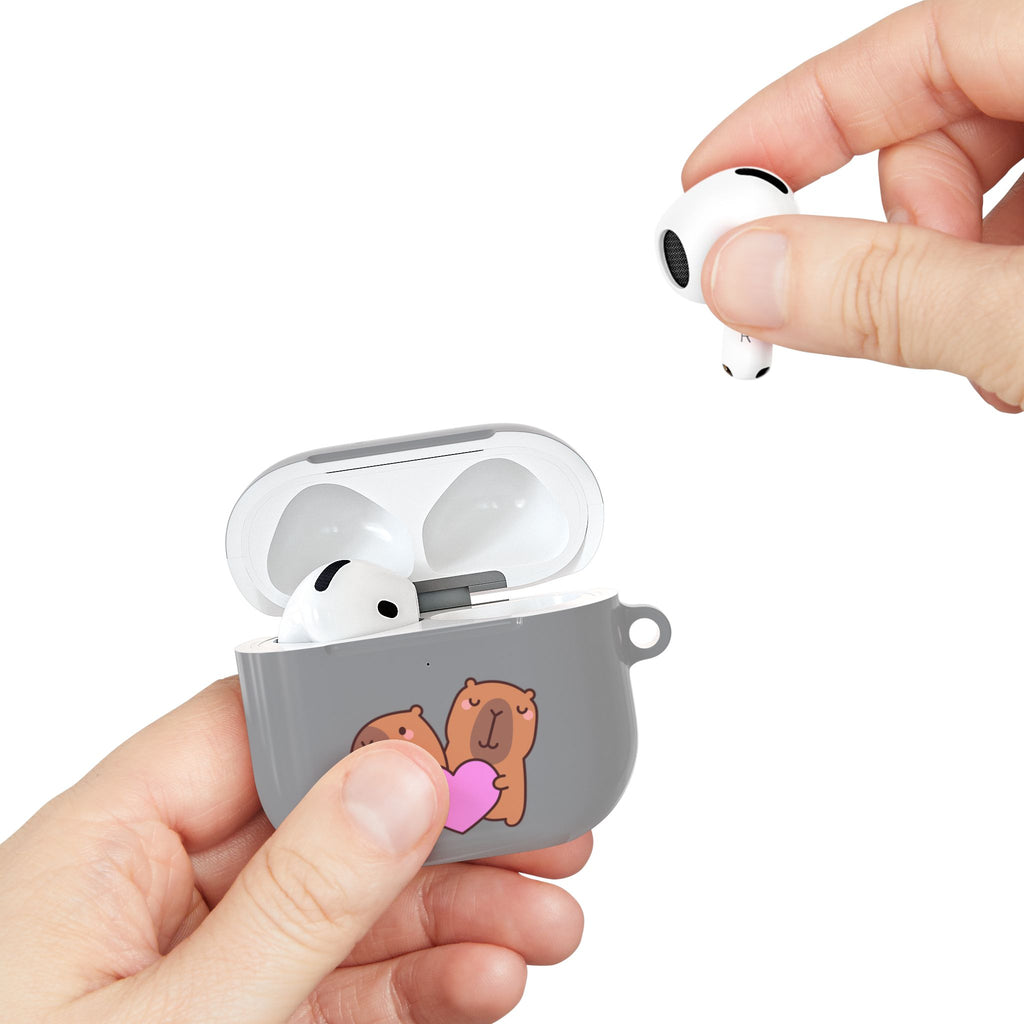AirPods Case - Cute 'Je t'aime' Capybaras & Pink Heart / "Love Is Love"