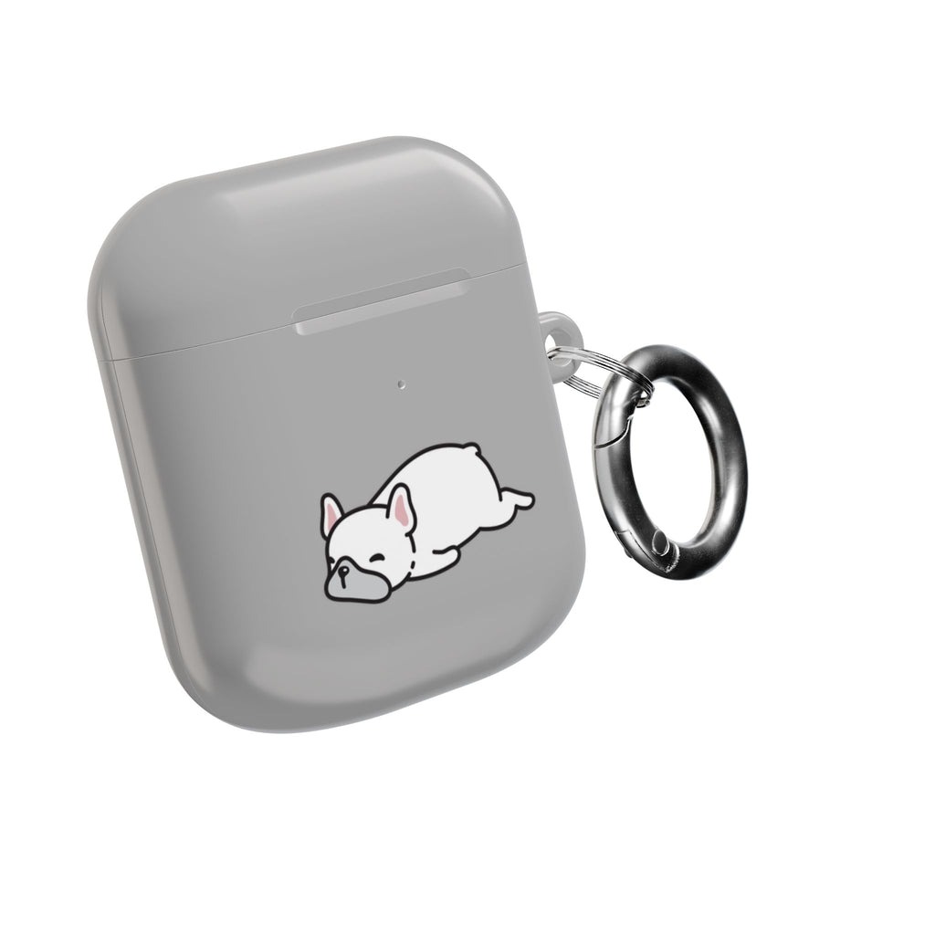 Grey AirPods Case with a Snoozing Bulldog
