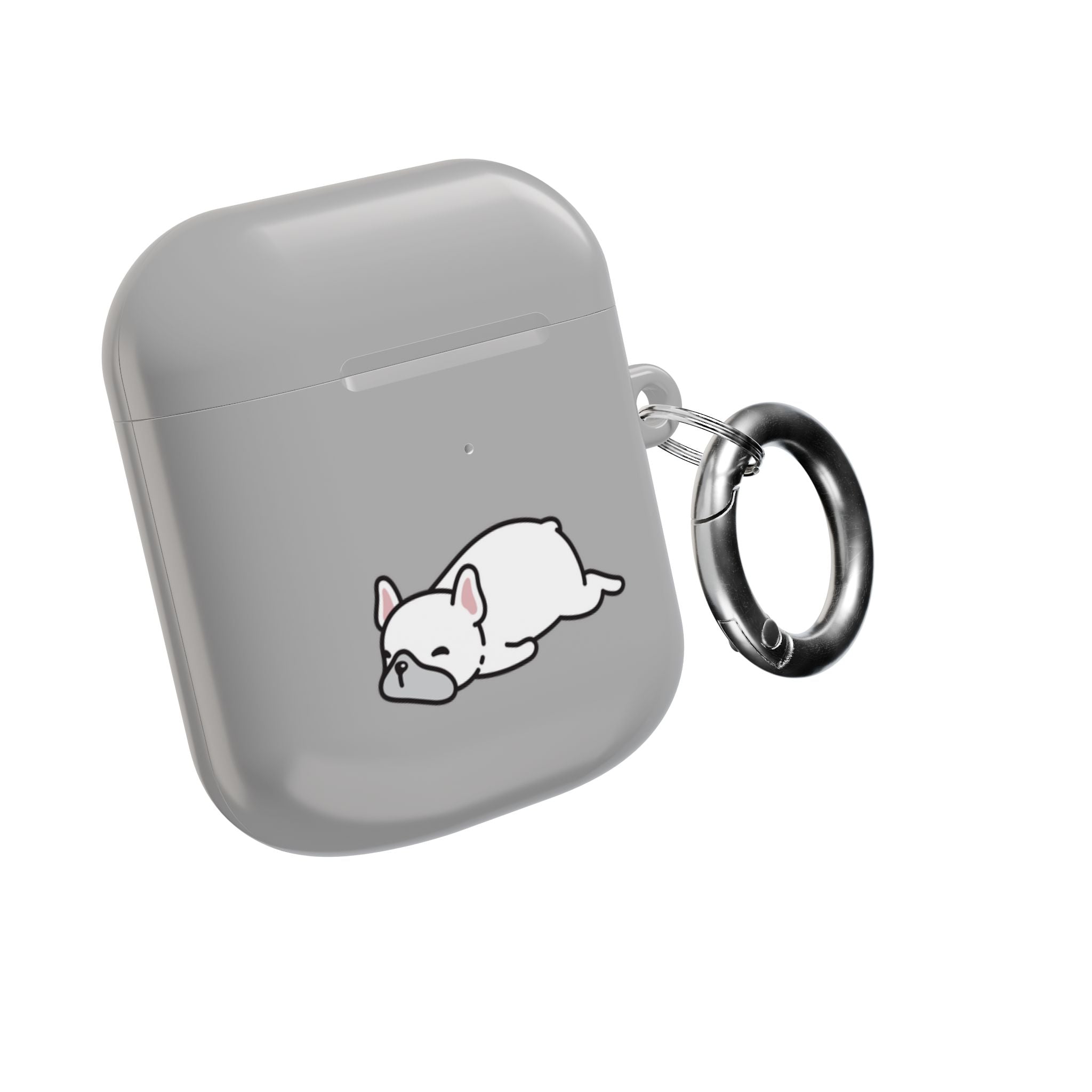 Grey AirPods Case with a Snoozing Bulldog
