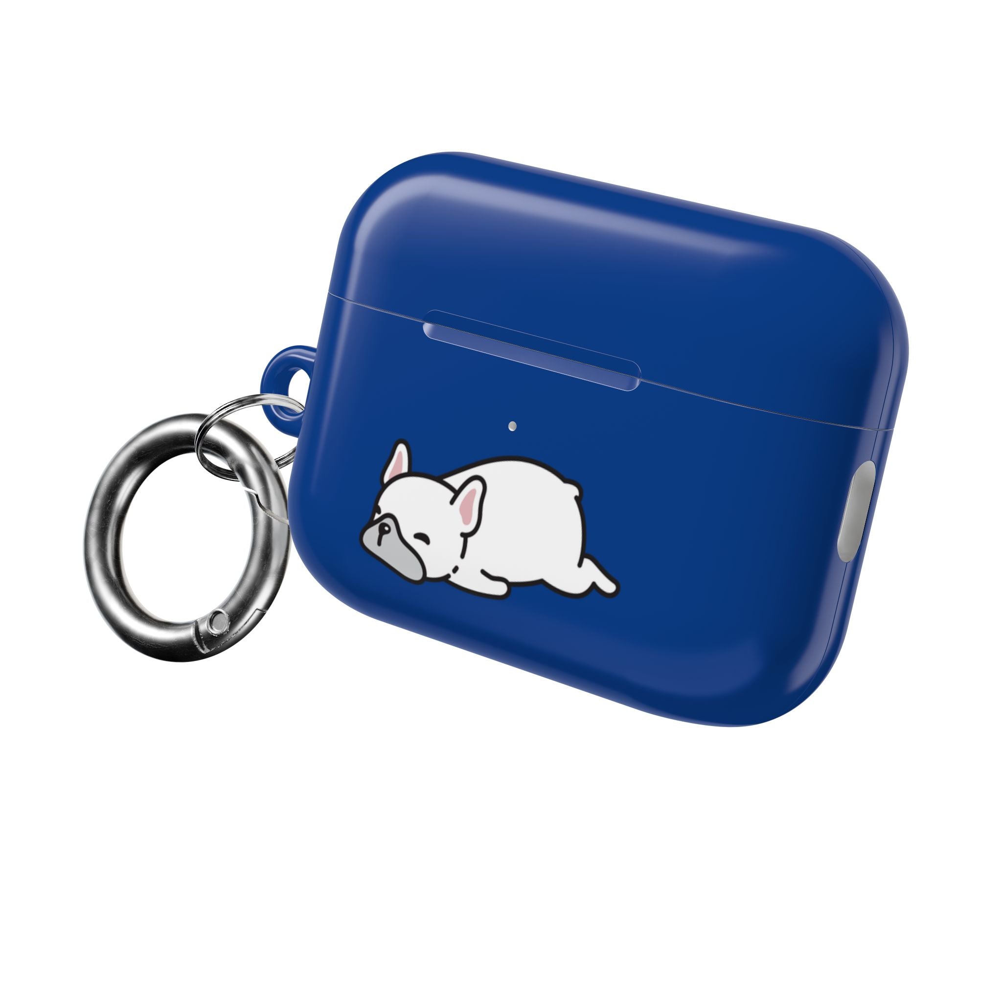 Blue AirPods Case with a Snoozing Bulldog