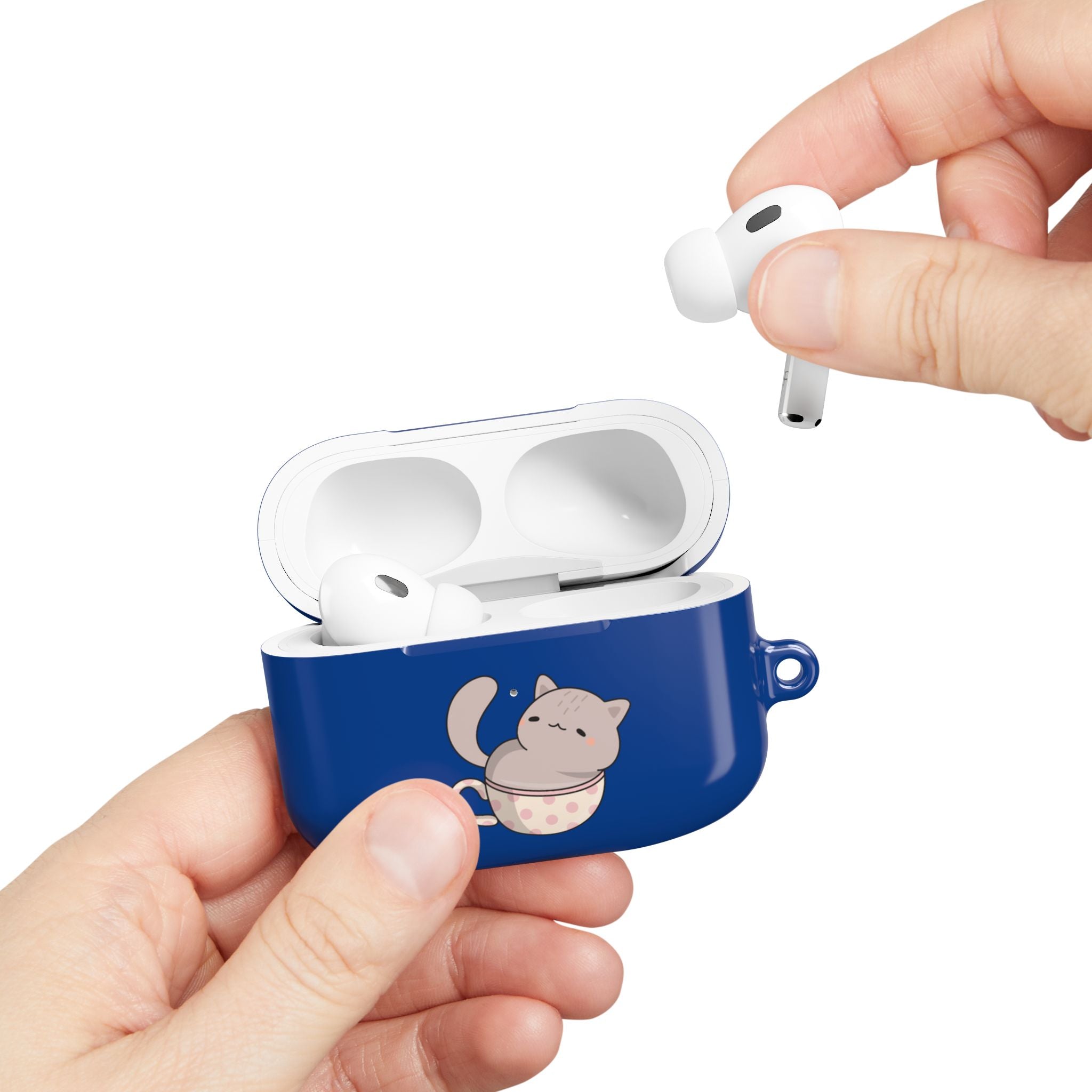 Cat in Teacup AirPods Case - Navy Protective Case