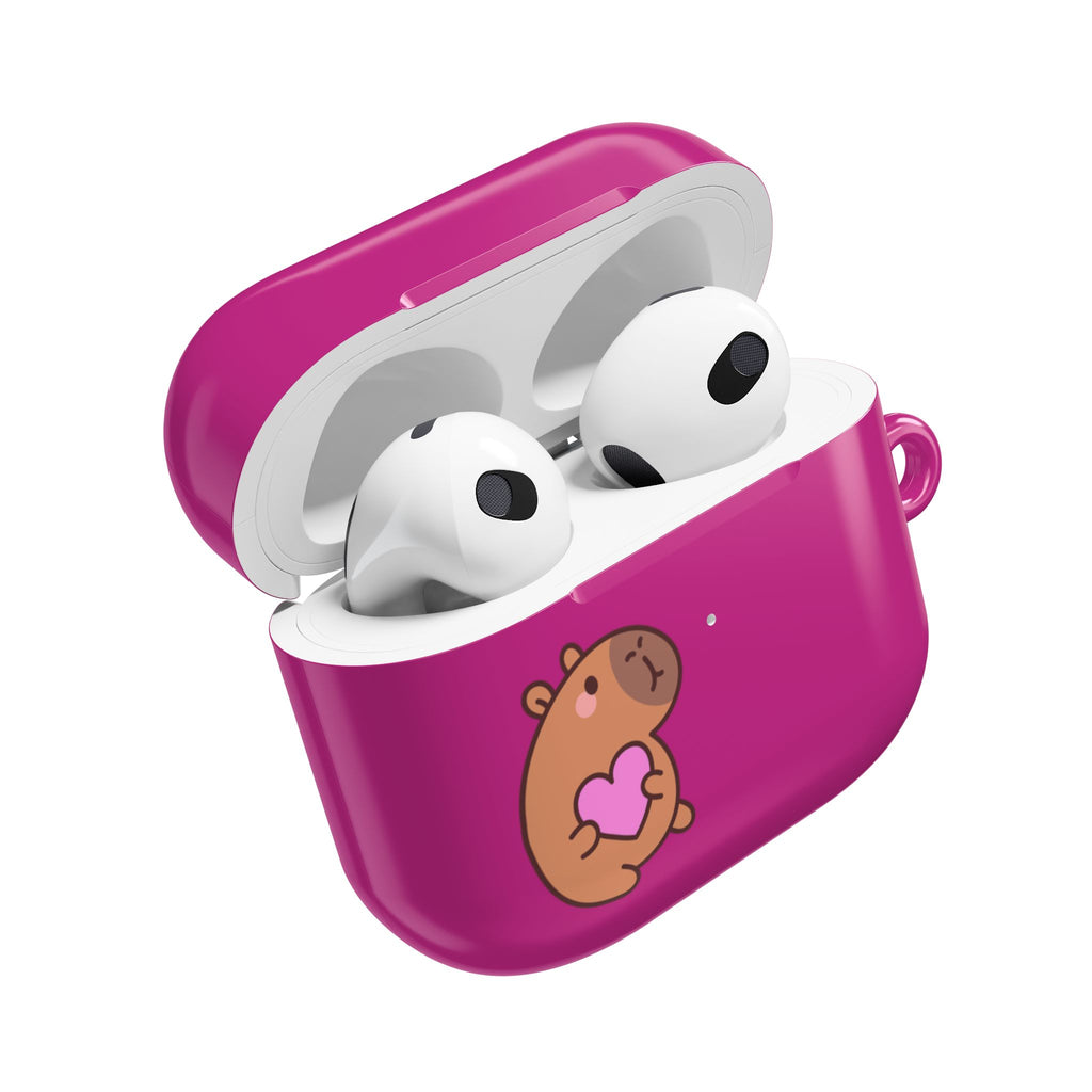 Pink Cute Capybara Heart AirPods Case