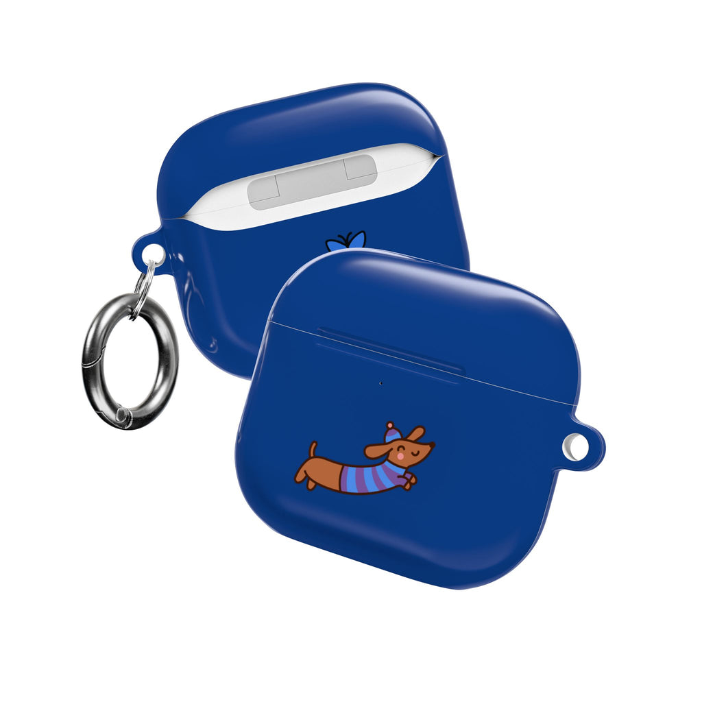 Dachshund & Butterflies Blue Protective AirPods Case