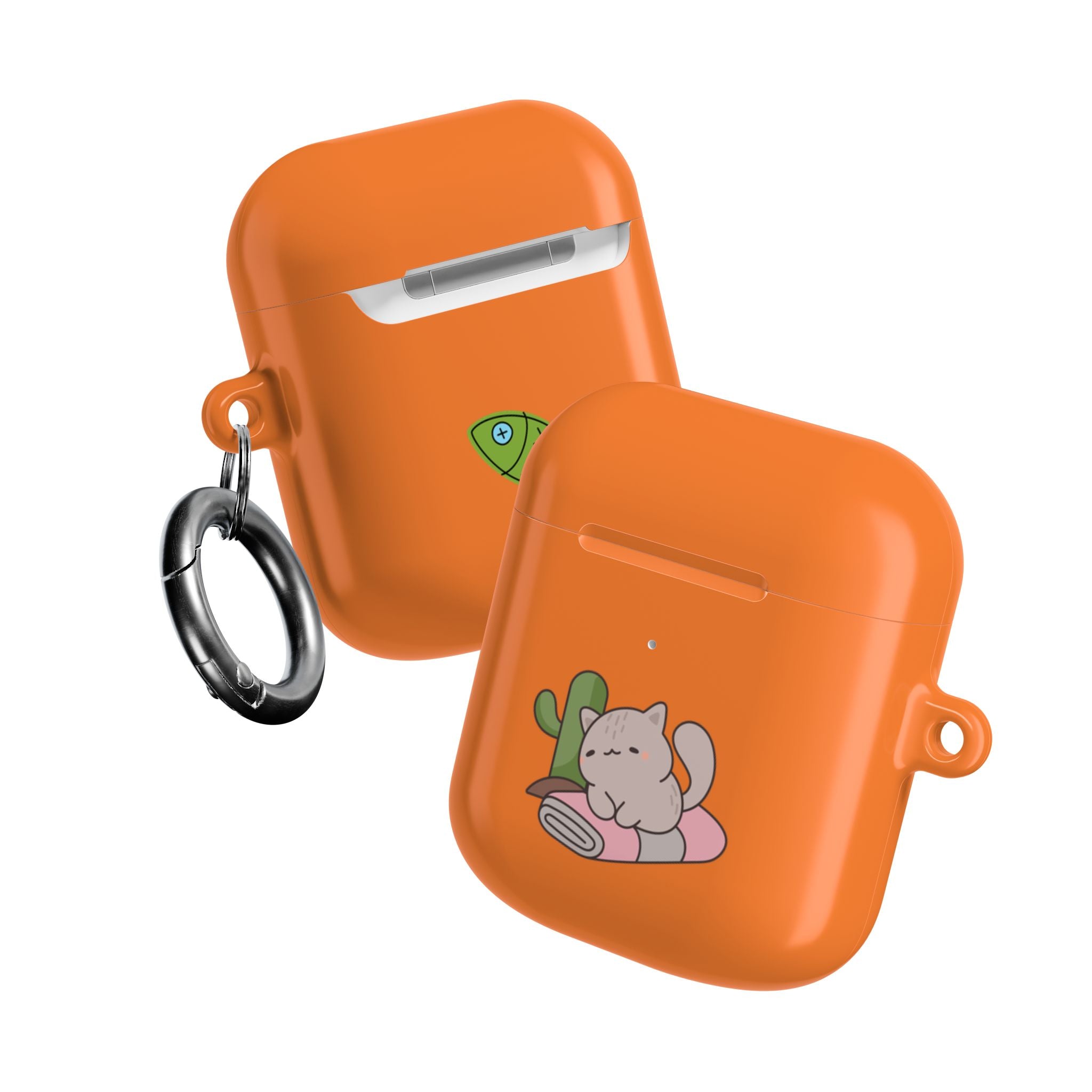 Cute Cat & Fish AirPod Case - Orange Protective Earbud Cover