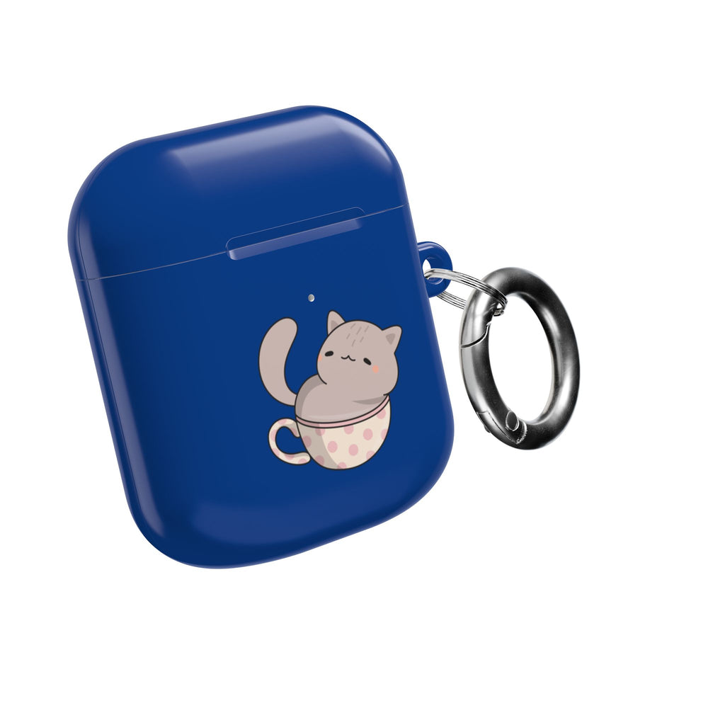 Cat in Teacup AirPods Case - Navy Protective Case