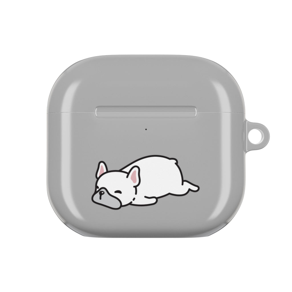 Grey AirPods Case with a Snoozing Bulldog