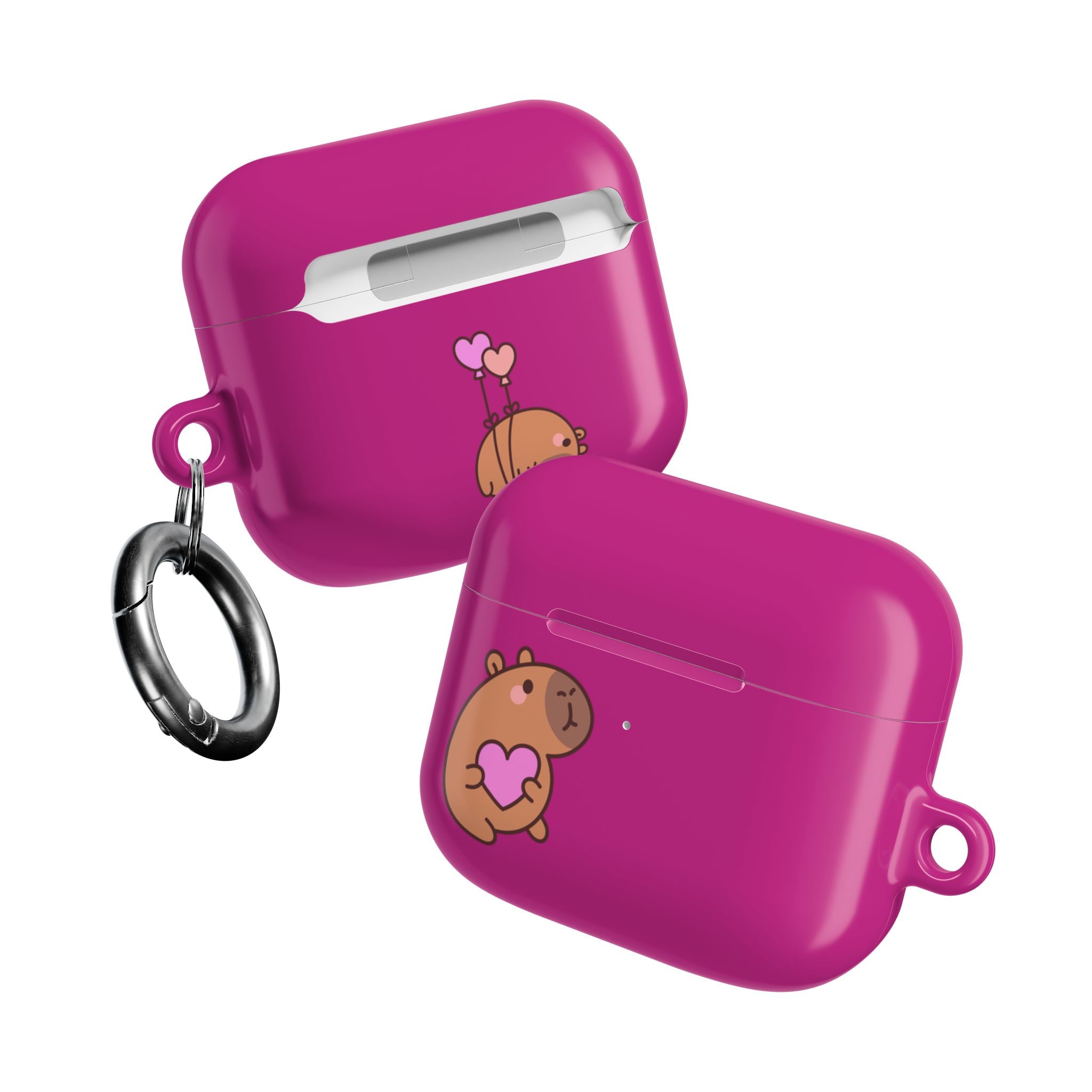 Pink Cute Capybara Heart AirPods Case
