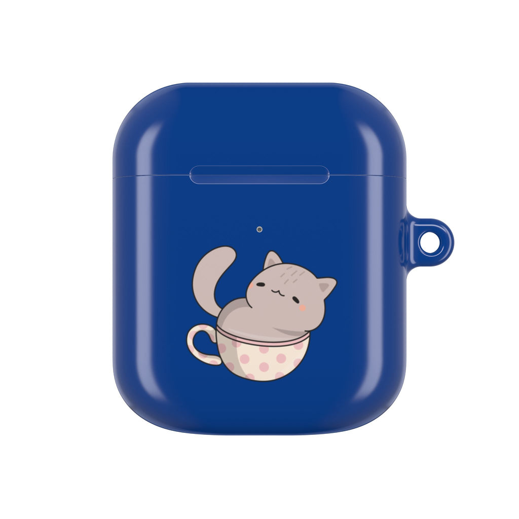 Cat in Teacup AirPods Case - Navy Protective Case