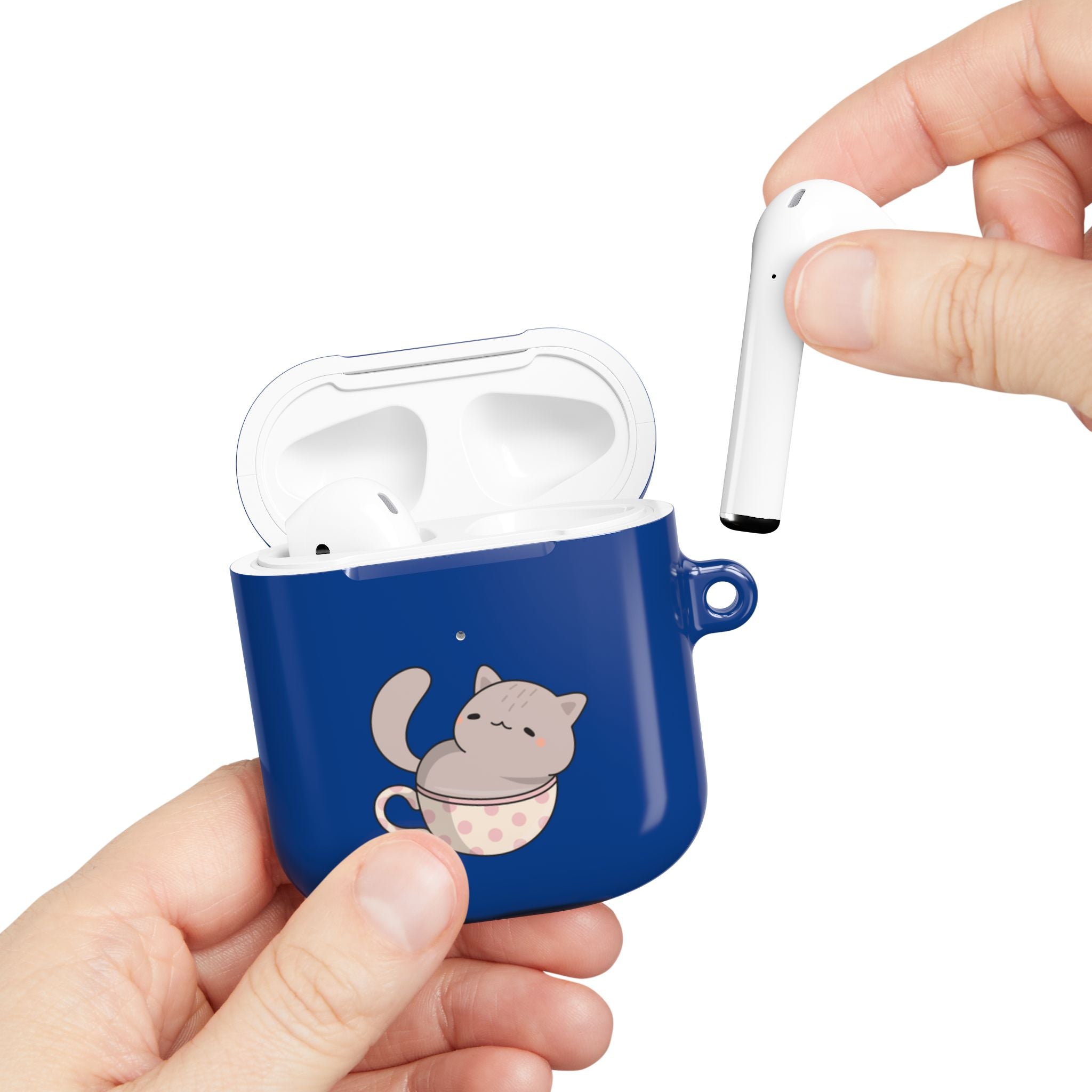 Cat in Teacup AirPods Case - Navy Protective Case