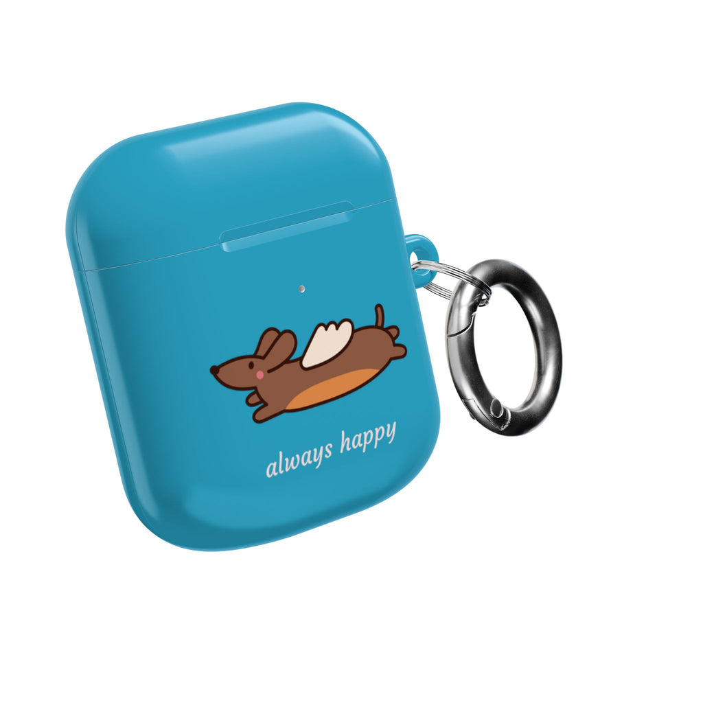 AirPod Case - Cute Flying Dachshund & Doves "always happy" Protective Case Cover