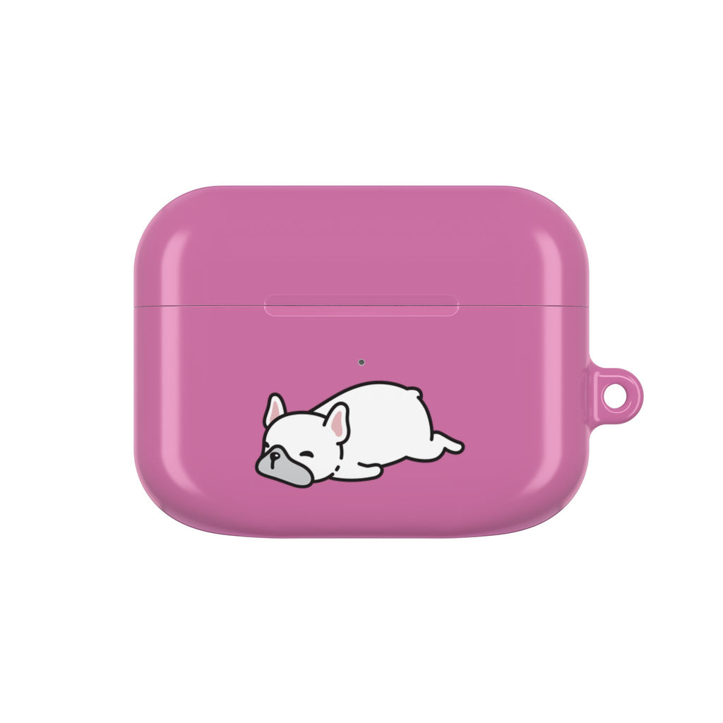 Pink AirPods Case with a Snoozing Bulldog