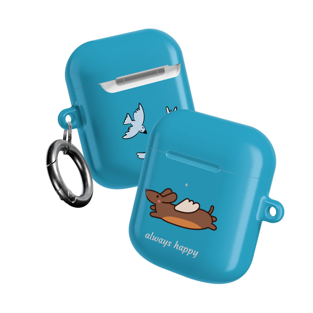 AirPod Case - Cute Flying Dachshund & Doves "always happy" Protective Case Cover