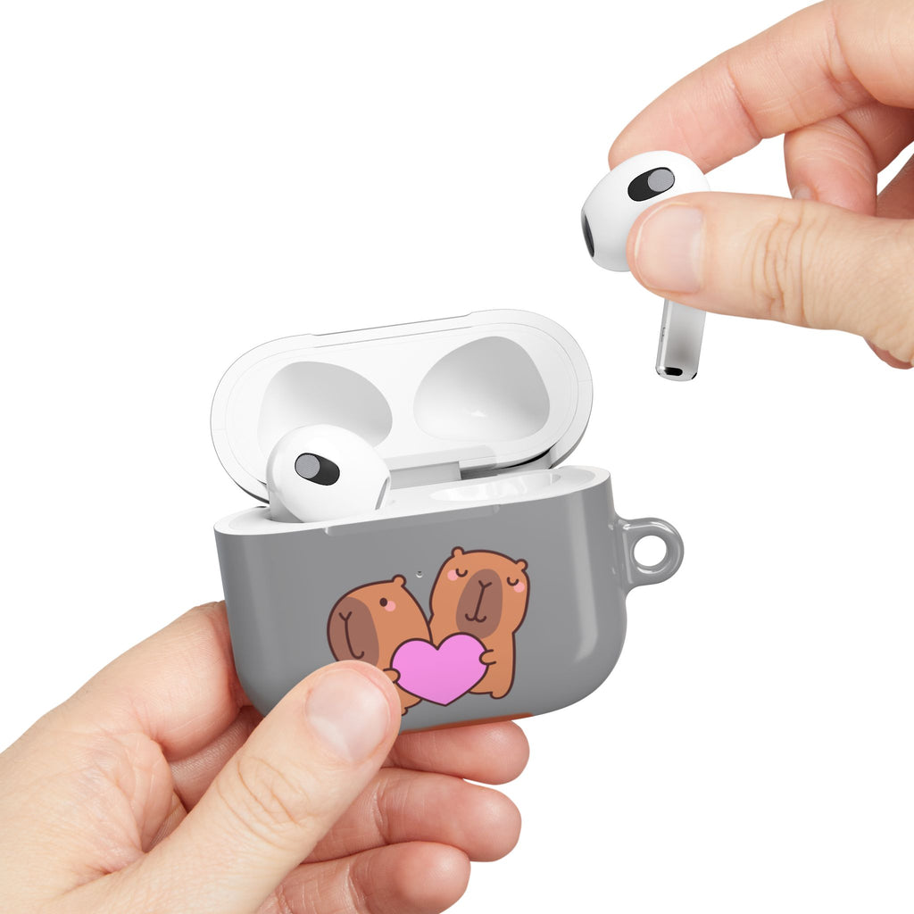 AirPods Case - Cute 'Je t'aime' Capybaras & Pink Heart / "Love Is Love"