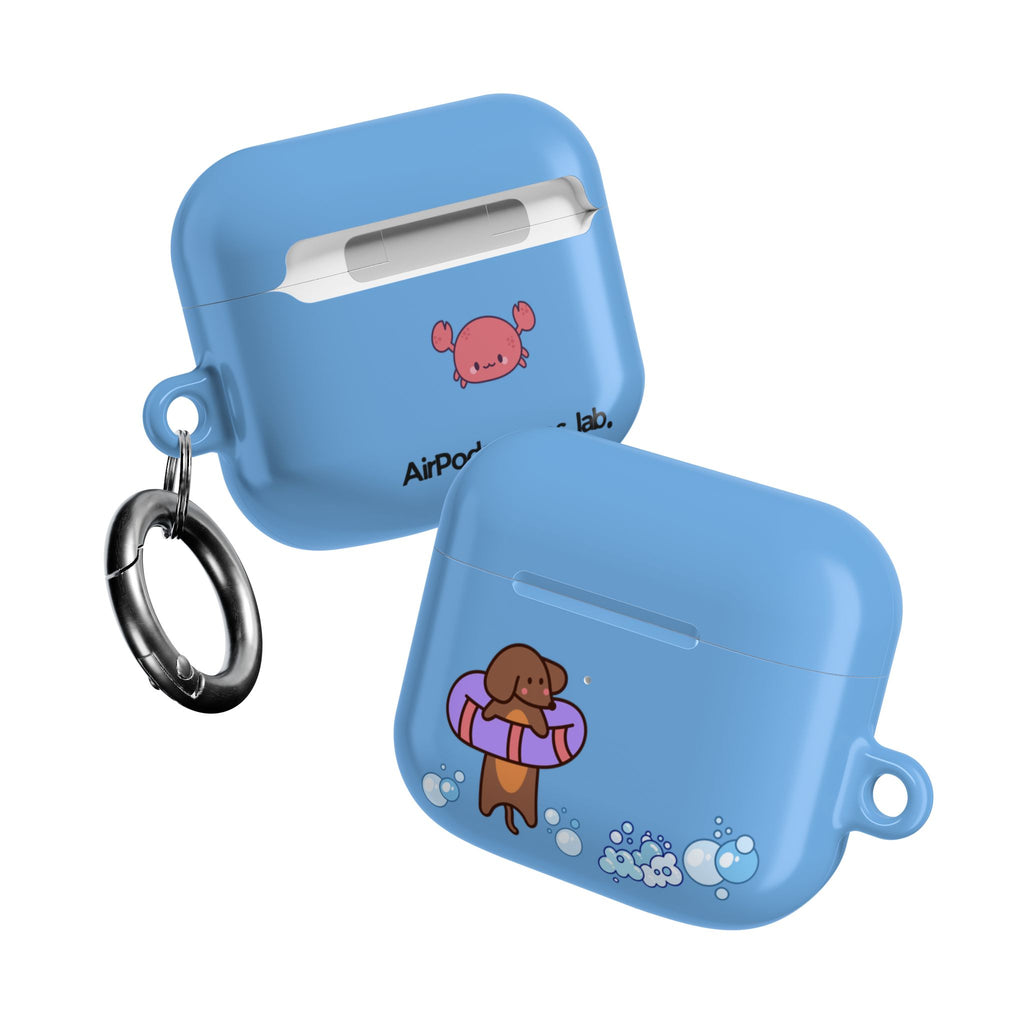 Cute Dachshund Dog & Crab Summer AirPod Case - Blue Beach Swim Float Design