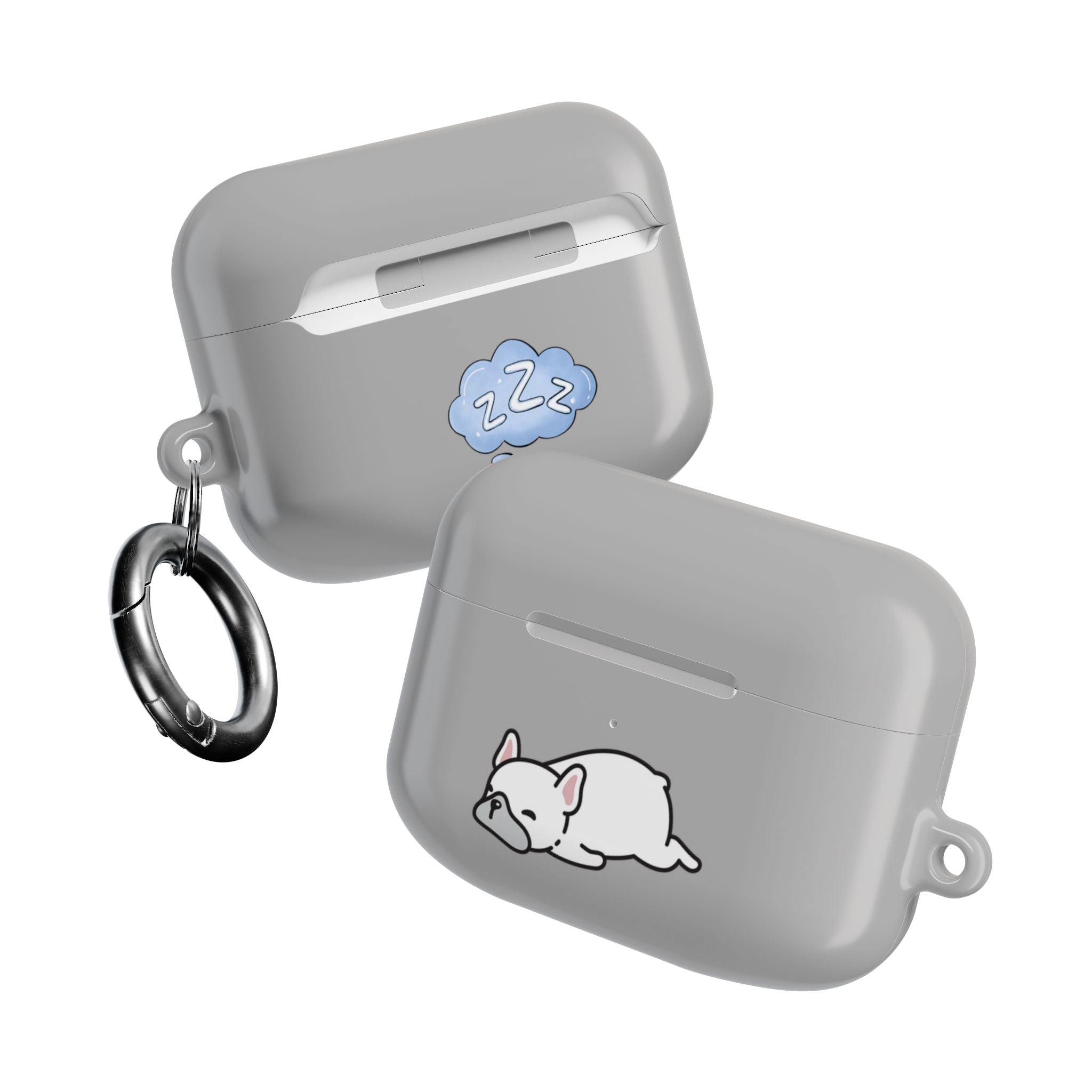 Grey AirPods Case with a Snoozing Bulldog