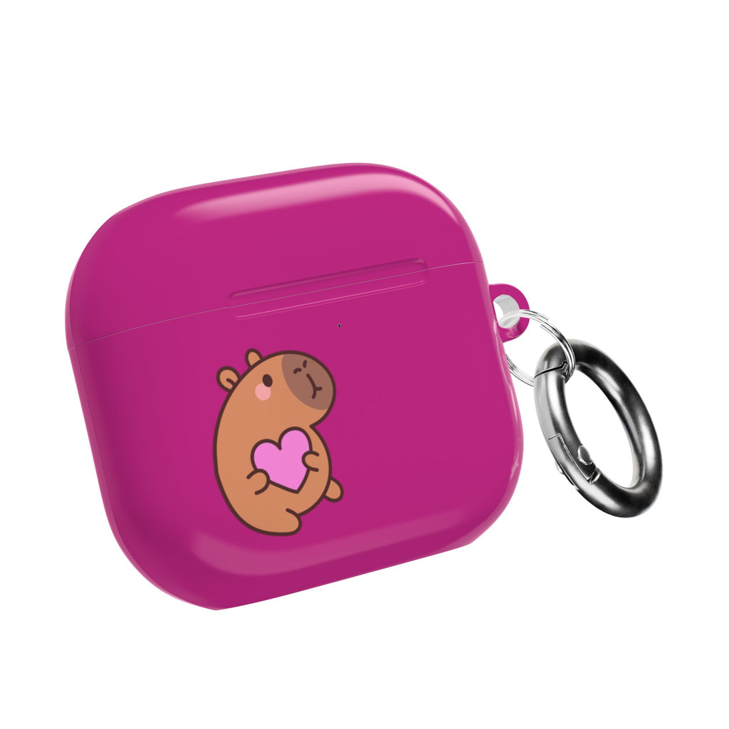 Pink Cute Capybara Heart AirPods Case