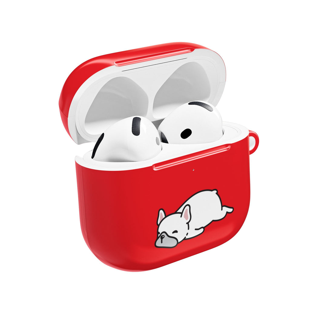 Red AirPods Case with a Snoozing Bulldog