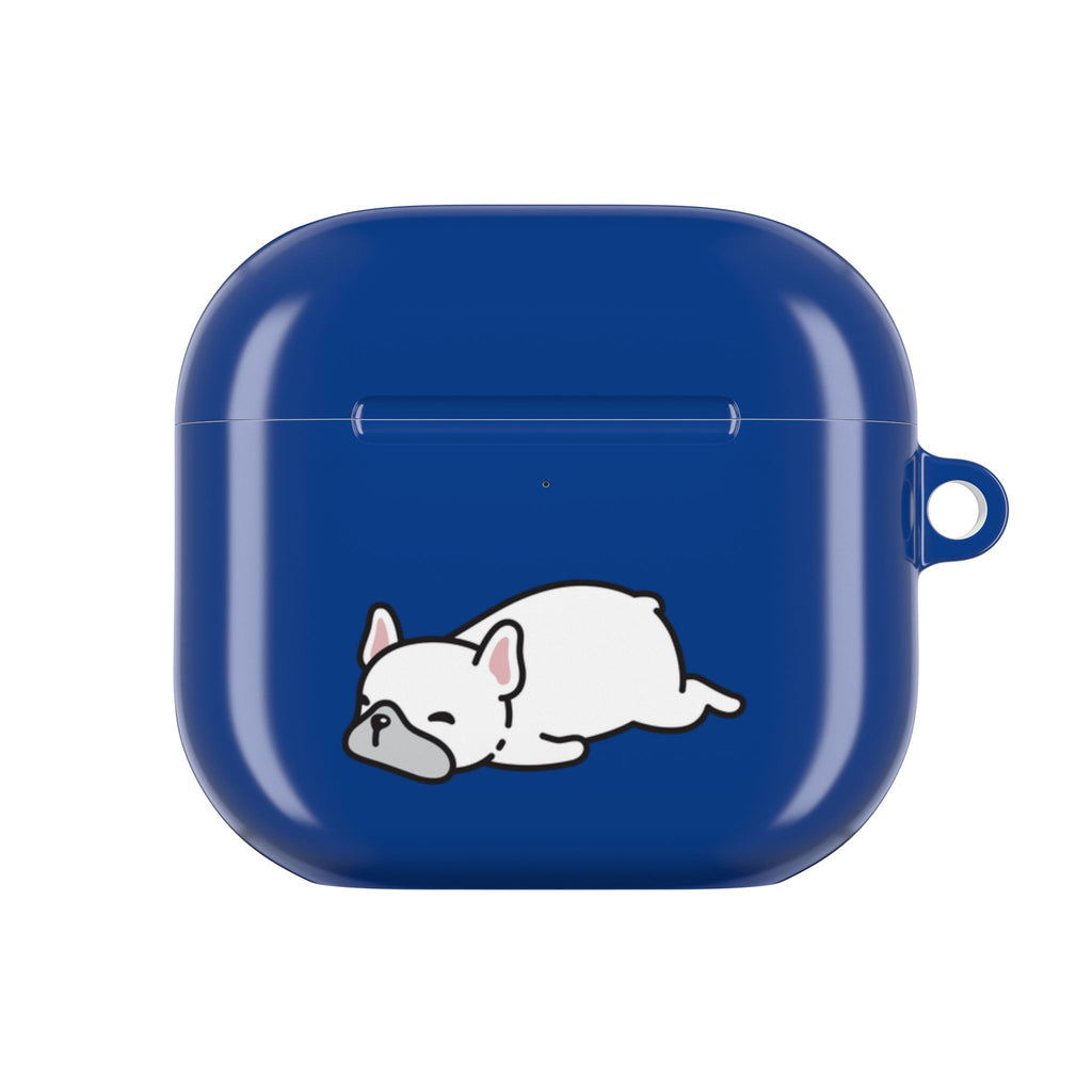 Blue AirPods Case with a Snoozing Bulldog