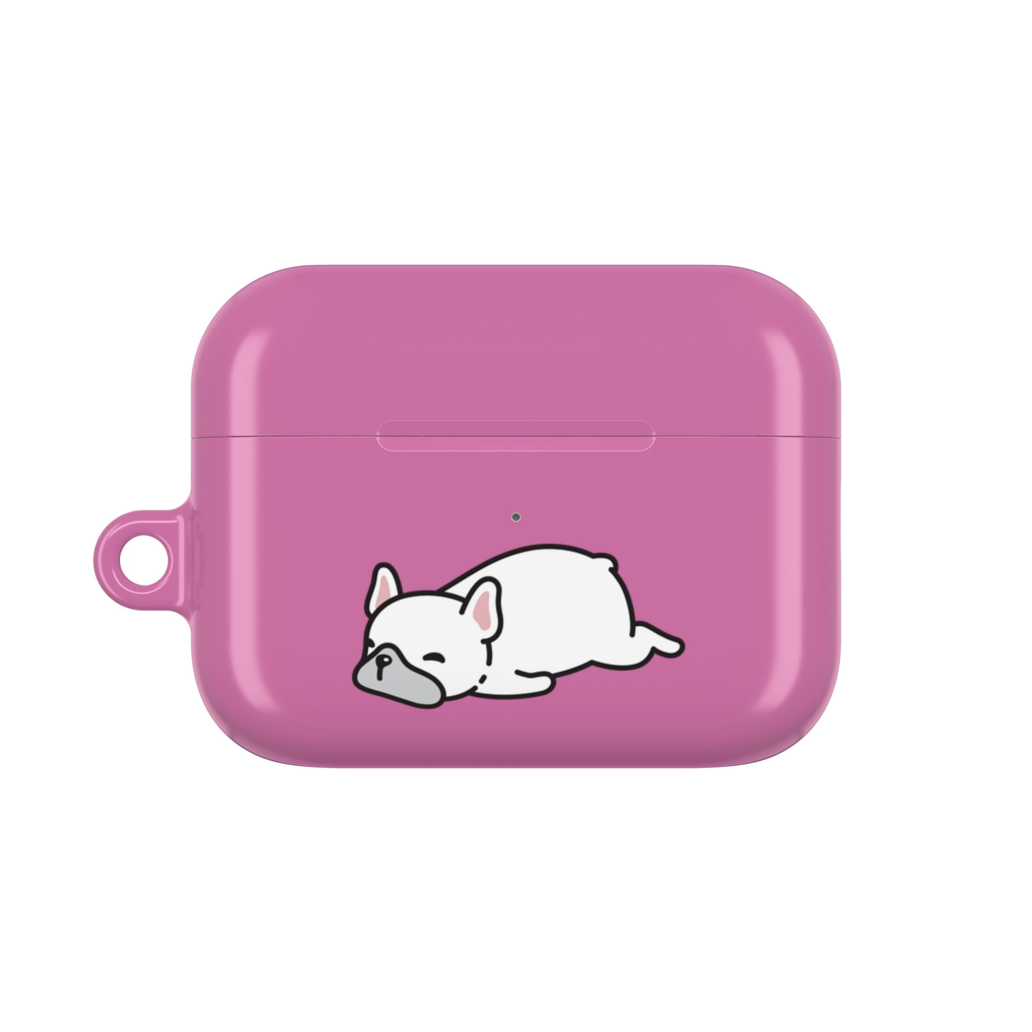 Pink AirPods Case with a Snoozing Bulldog